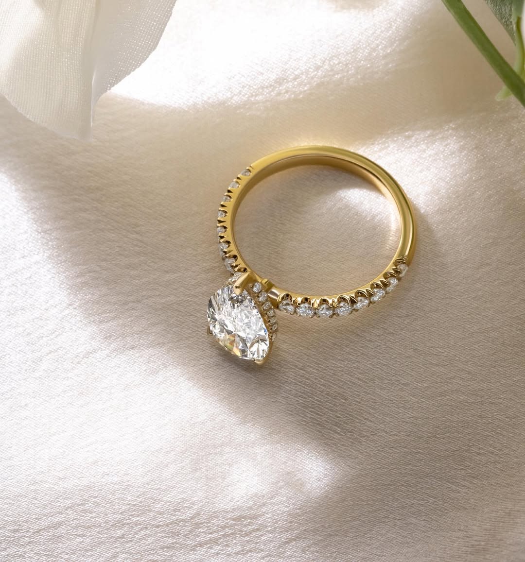1.0 - 4.50  CT Pear  Lab Grown Diamond Pave Style Engagement Ring