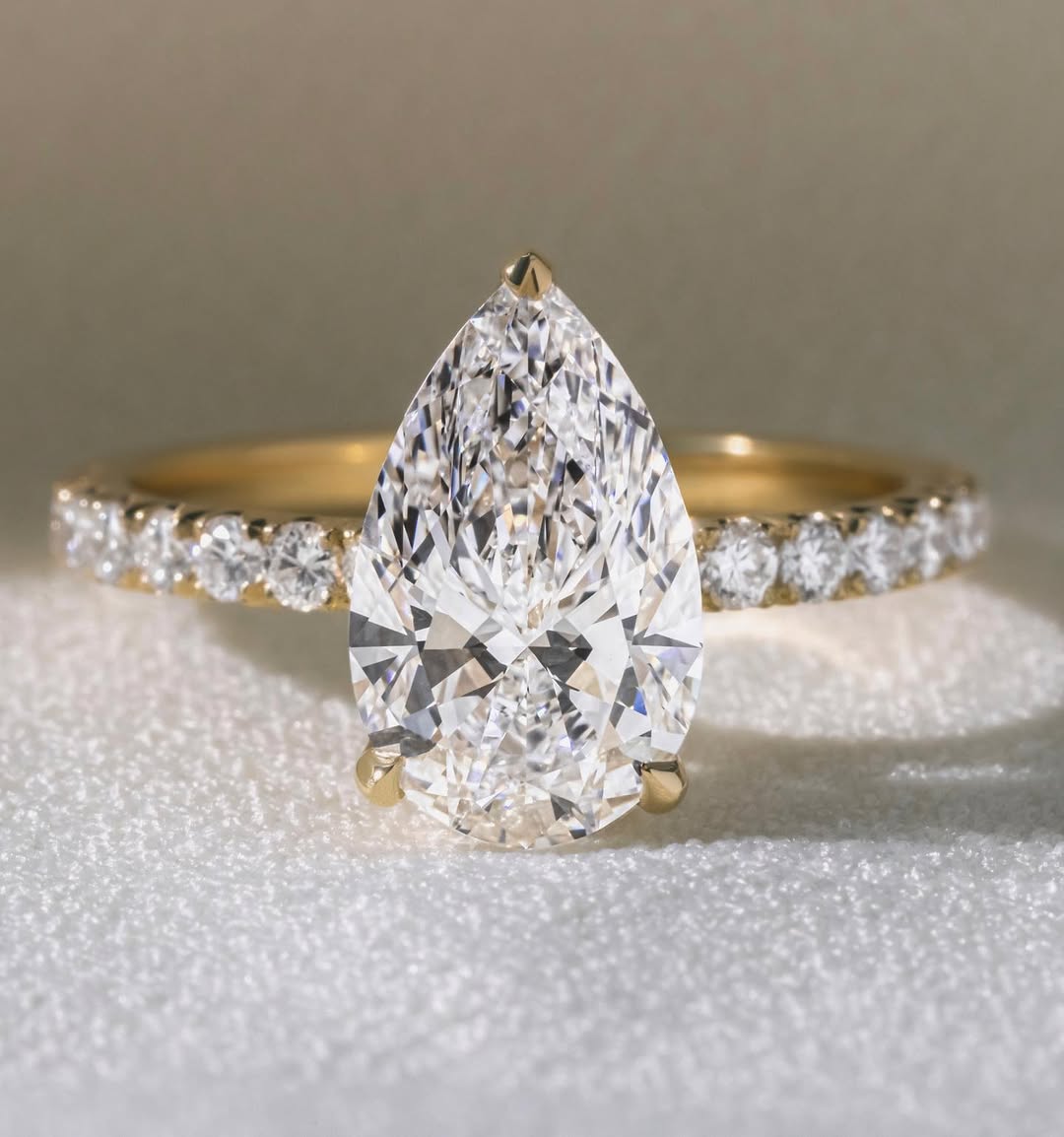 1.0 - 4.50  CT Pear  Lab Grown Diamond Pave Style Engagement Ring