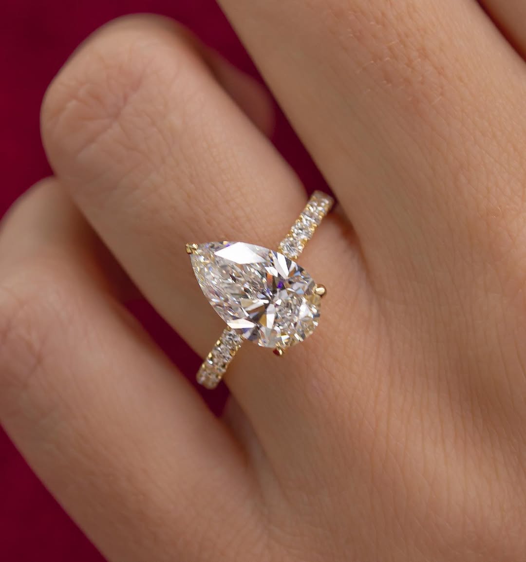 1.0 - 4.50  CT Pear  Lab Grown Diamond Pave Style Engagement Ring