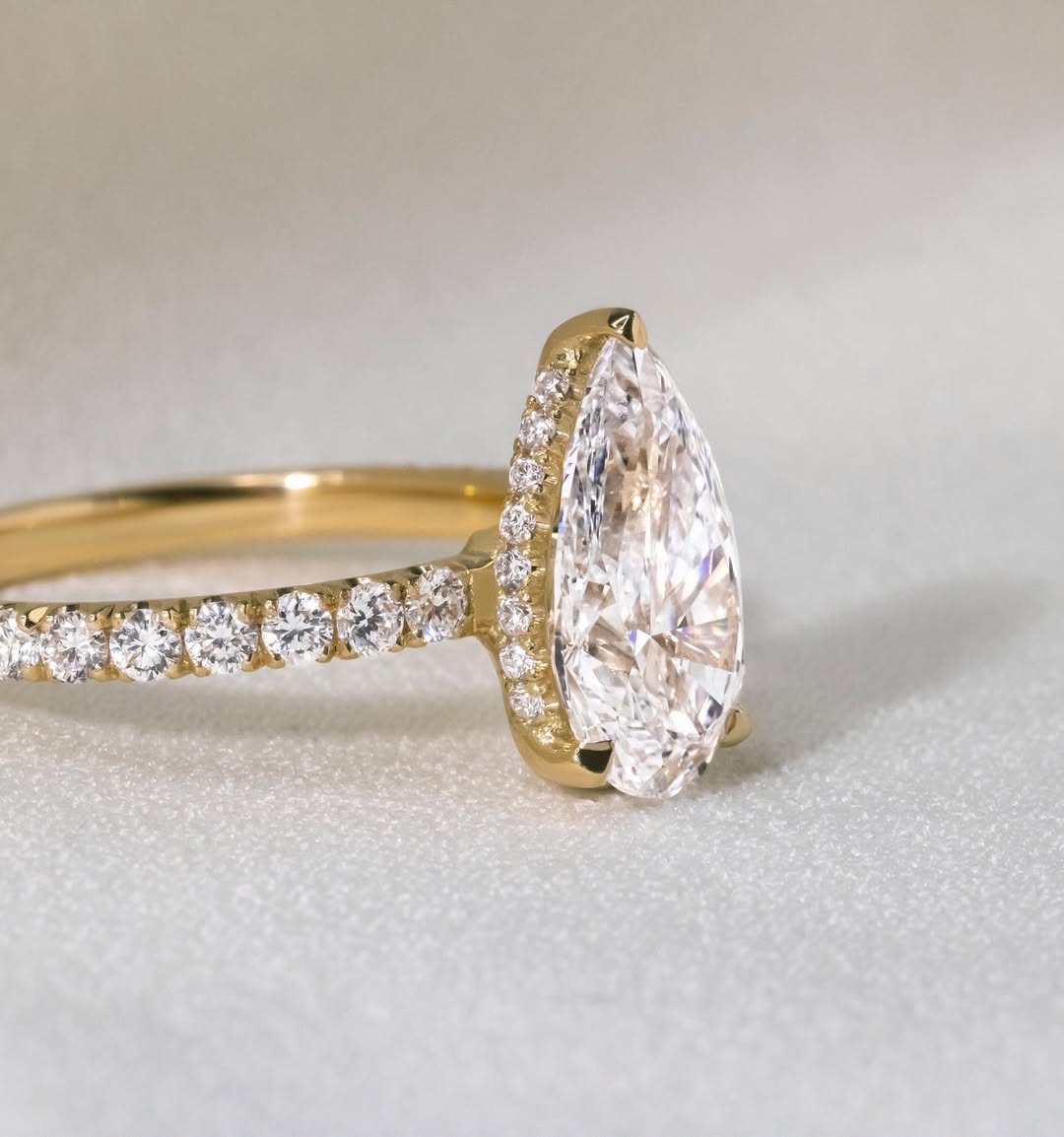 1.0 - 4.50  CT Pear  Lab Grown Diamond Pave Style Engagement Ring