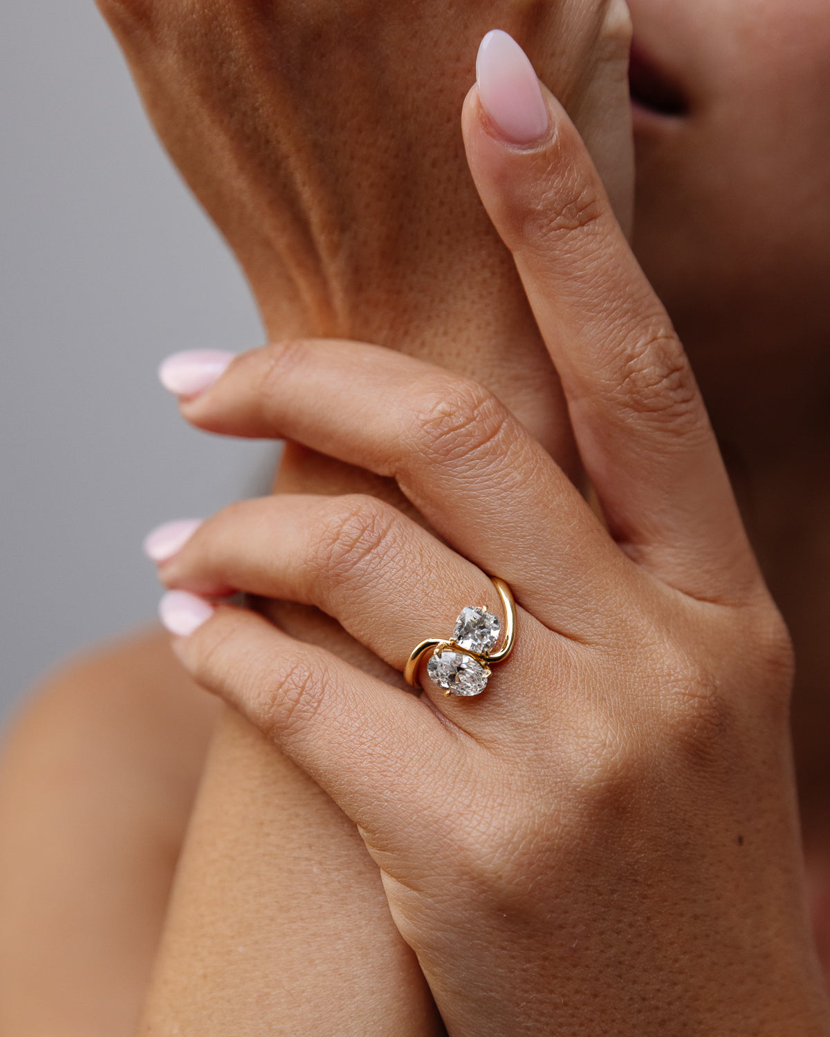 2.27 TCW Cushion & Oval Diamond Two Stone Engagement Ring