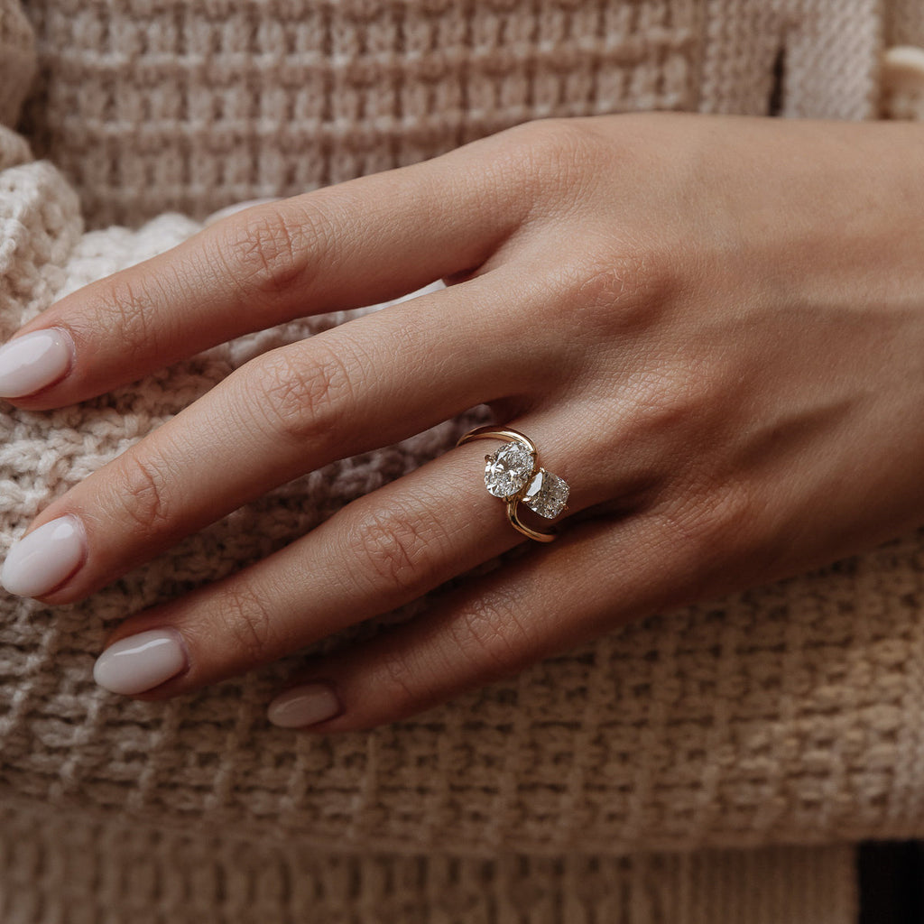 2.27 TCW Cushion & Oval Diamond Two Stone Engagement Ring