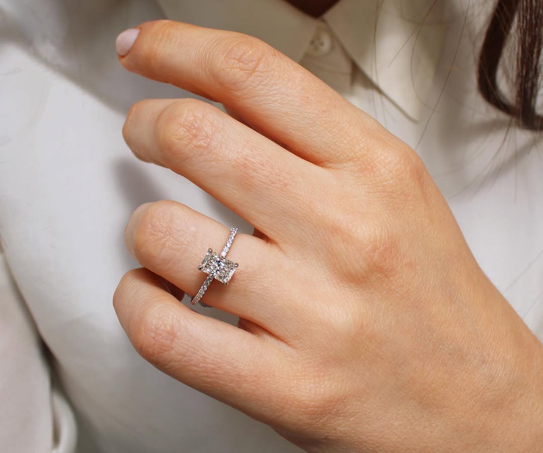 1.00 - 3.50 CT Radiant  Lab Grown Diamond Pave Style Engagement Ring