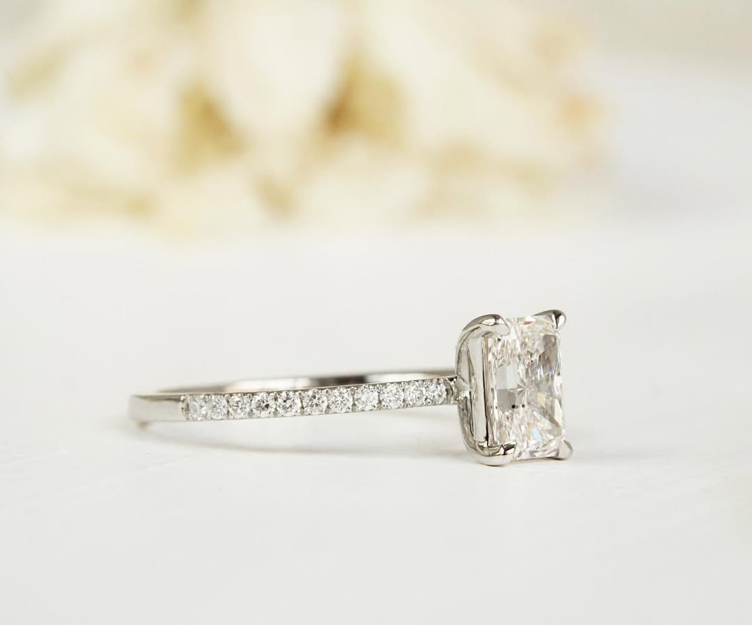 1.00 - 3.50 CT Radiant  Lab Grown Diamond Pave Style Engagement Ring