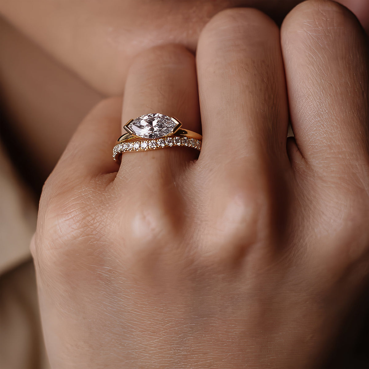 1.07 -3.0 CT Marquise  Lab Grown Diamond Bezel Engagement ring