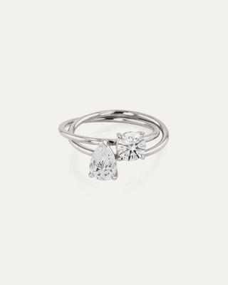 0.50 CT Round & Pear CVD Diamond Unique Style Engagement Ring
