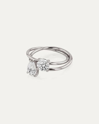 0.50 CT Round & Pear CVD Diamond Unique Style Engagement Ring