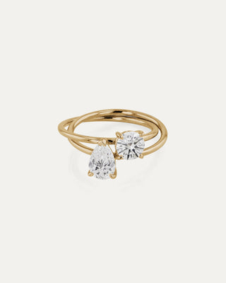 0.50 CT Round & Pear CVD Diamond Unique Style Engagement Ring
