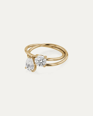 0.50 CT Round & Pear CVD Diamond Unique Style Engagement Ring