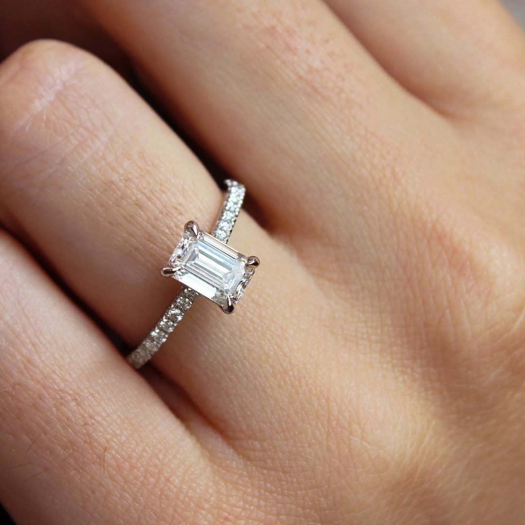 1.0 - 3.0 CT Emerald Lab Grown Diamond Pave Style Engagement Ring