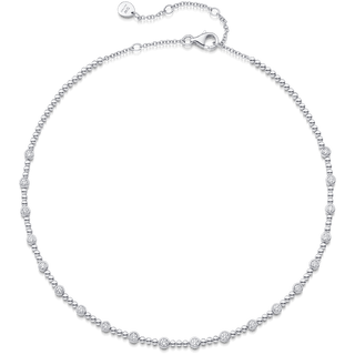 0.75 TCW Round Moissanite Diamond Bezel & Bead Choker Necklace - violetjewels