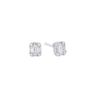 0.50 TCW Emerald & Round Moissanite Diamond Stud Earrings - violetjewels