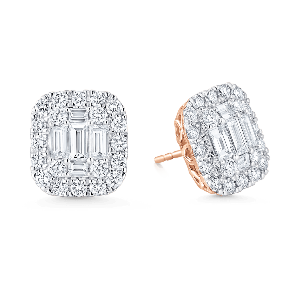 4.0 TCW Baguette & Round Moissanite Diamond Halo Earrings - violetjewels