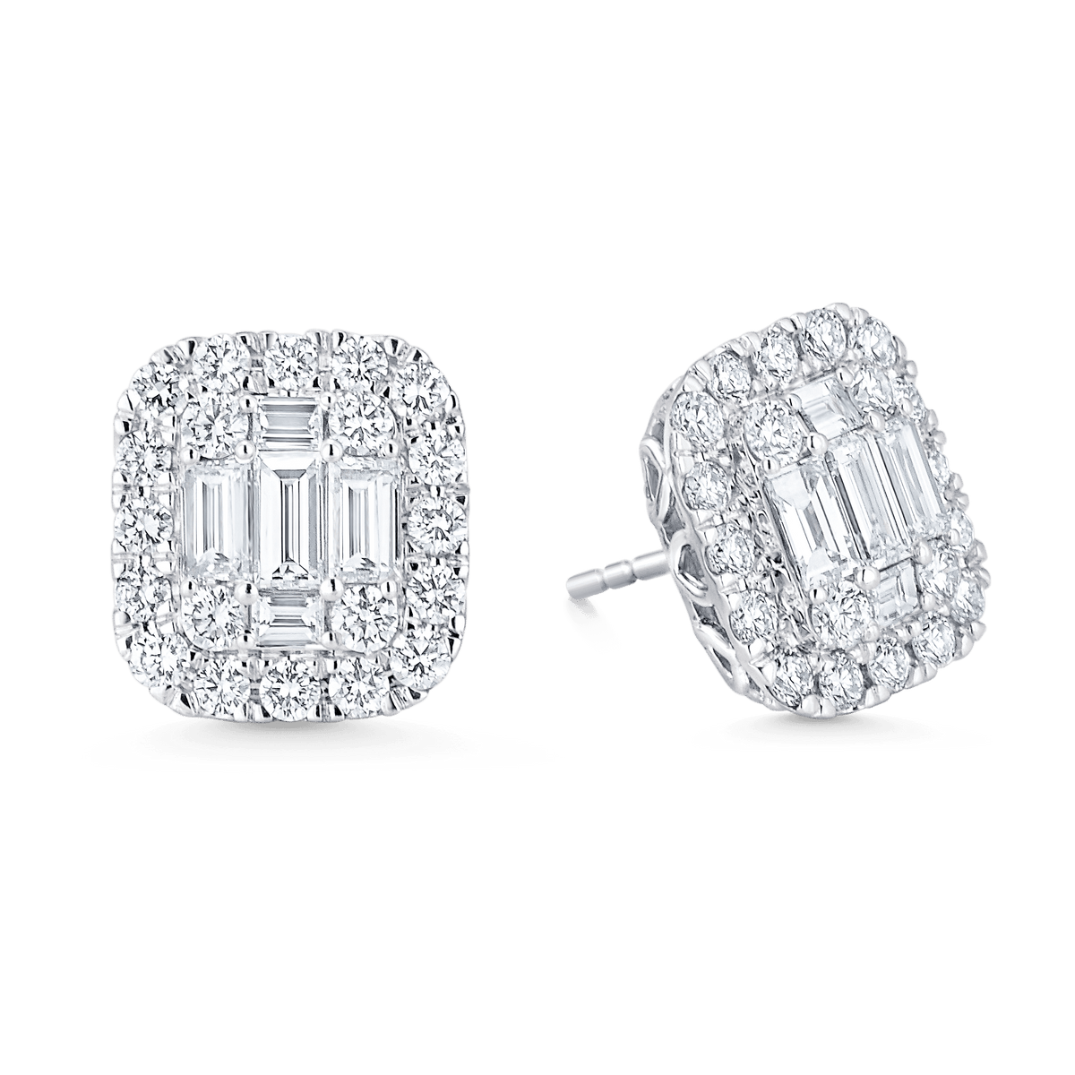 4.0 TCW Baguette & Round Moissanite Diamond Halo Earrings - violetjewels