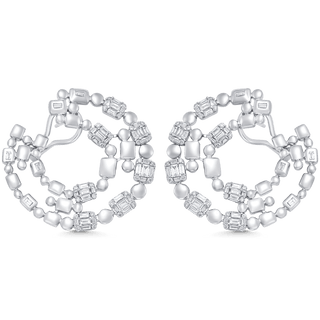 1.99 TCW Round & Baguette Moissanite Diamond Statement Hoops Earrings - violetjewels