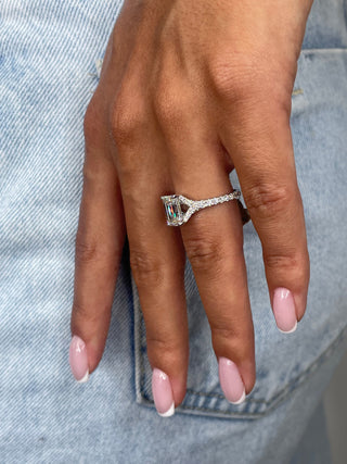 2.1ct Emerald G- VS Pave Diamond Engagement Ring