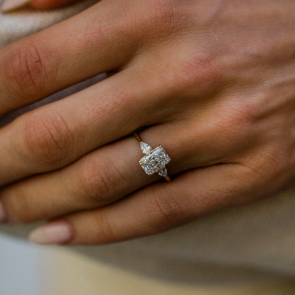 1.25-3.0 CT Radiant Lab Grown Diamond Three Stone Engagement Ring