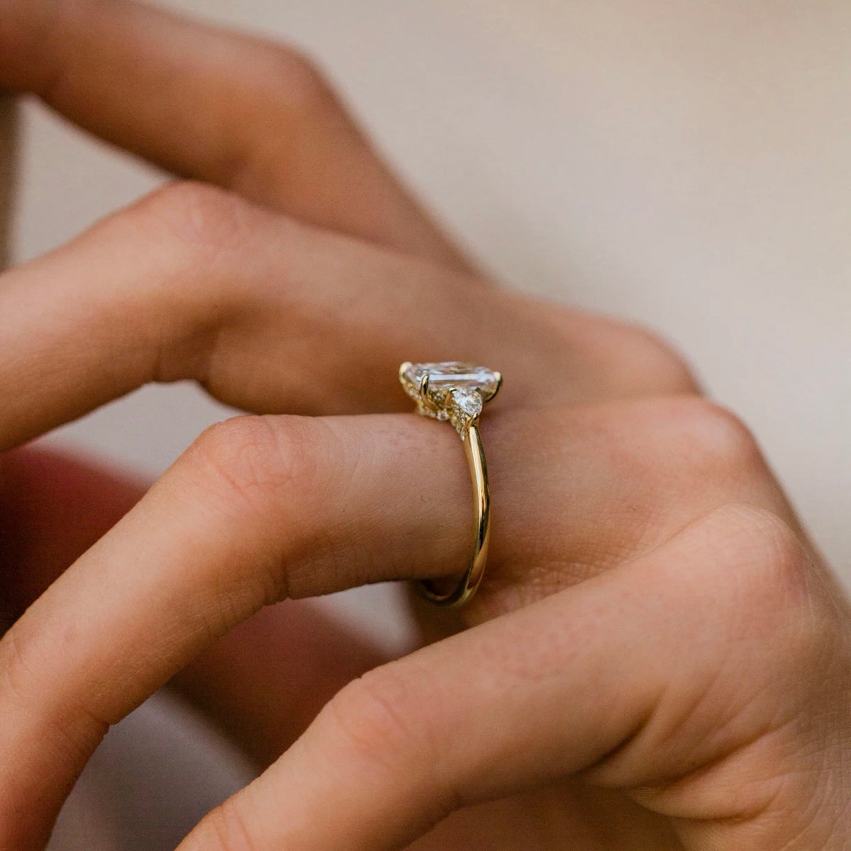 1.25-3.0 CT Radiant Lab Grown Diamond Three Stone Engagement Ring