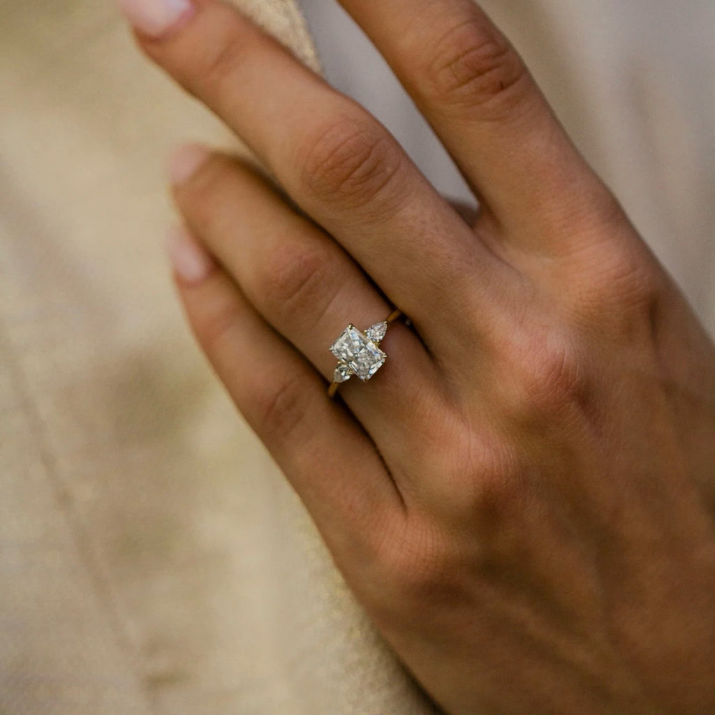 1.25-3.0 CT Radiant Lab Grown Diamond Three Stone Engagement Ring