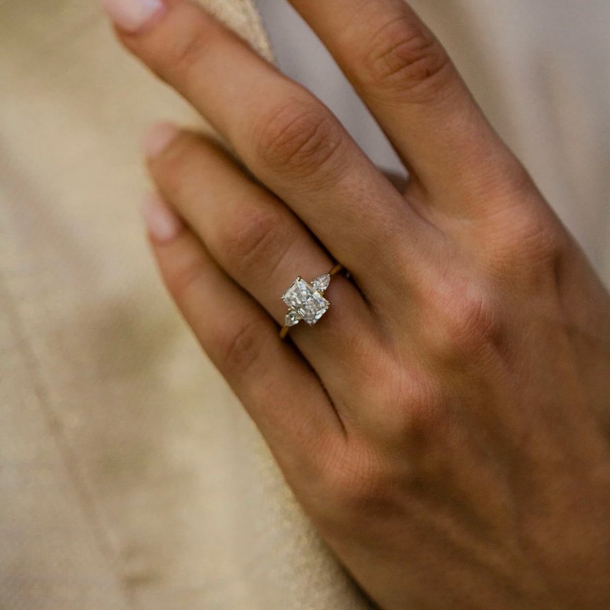 1.25-3.0 CT Radiant Lab Grown Diamond Three Stone Engagement Ring