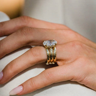 3.0-5.04 CT Oval Shaped Lab Grown Diamond Hidden Halo Engagement Ring