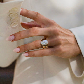 3.0-5.04 CT Oval Shaped Lab Grown Diamond Hidden Halo Engagement Ring