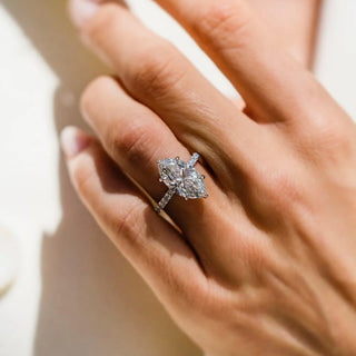 2.0-4.0 CT Marquise Shaped Lab Grown Diamond Hidden Halo & Pave Engagement Ring