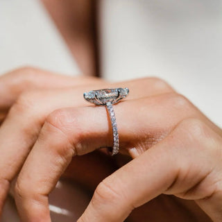 2.0-4.0 CT Marquise Shaped Lab Grown Diamond Hidden Halo & Pave Engagement Ring