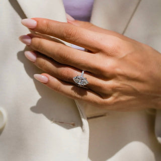 2.0-4.0 CT Marquise Shaped Lab Grown Diamond Hidden Halo & Pave Engagement Ring
