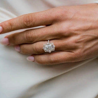 1.50-3.50 CT Radiant Shaped Lab Grown Diamond Hidden Halo & Pave Engagement Ring