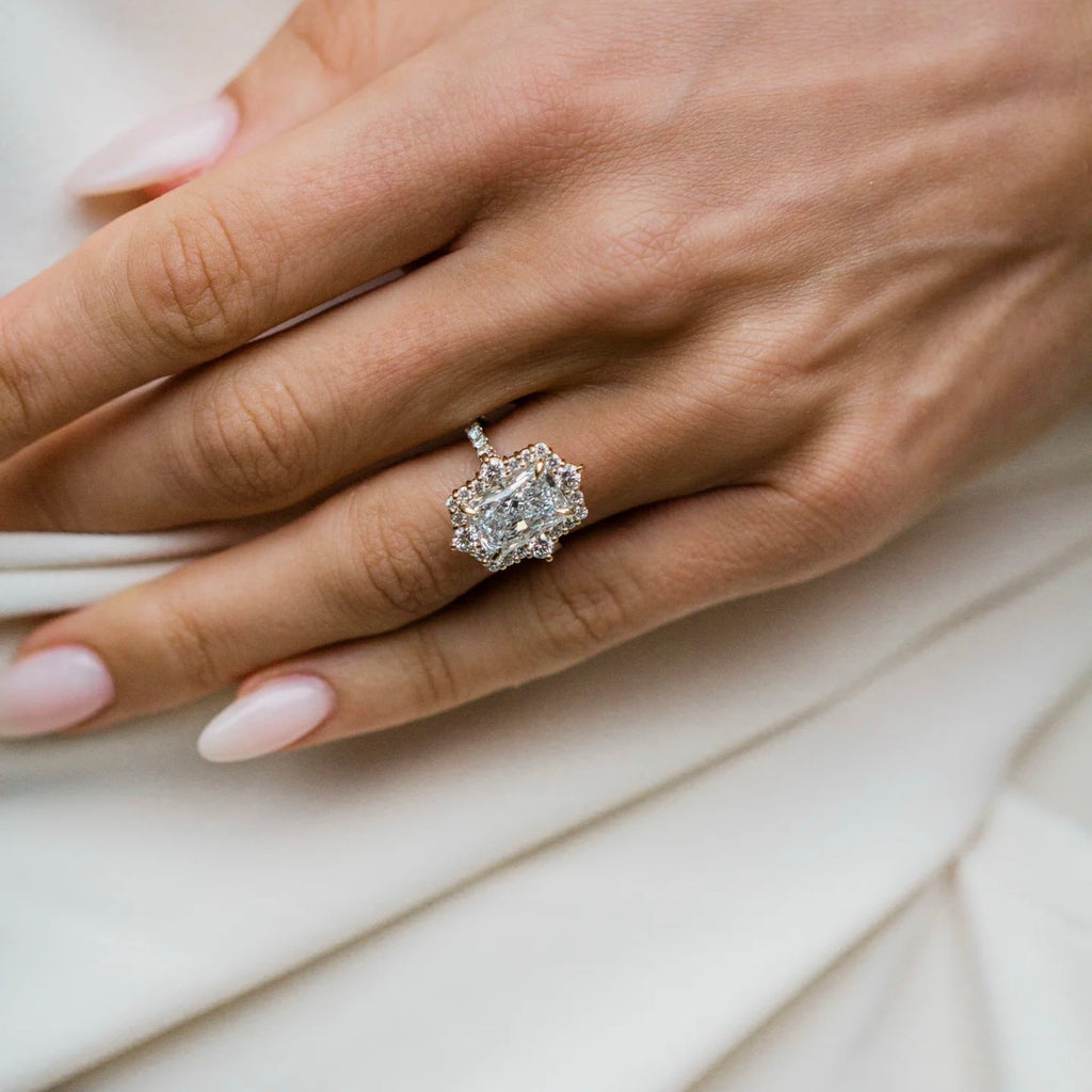 1.50-3.50 CT Radiant  Lab Grown Diamond Hidden Halo Engagement Ring