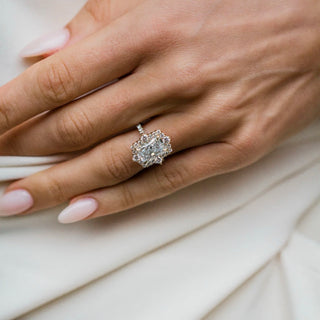 1.50-3.50 CT Radiant Shaped Lab Grown Diamond Hidden Halo & Pave Engagement Ring