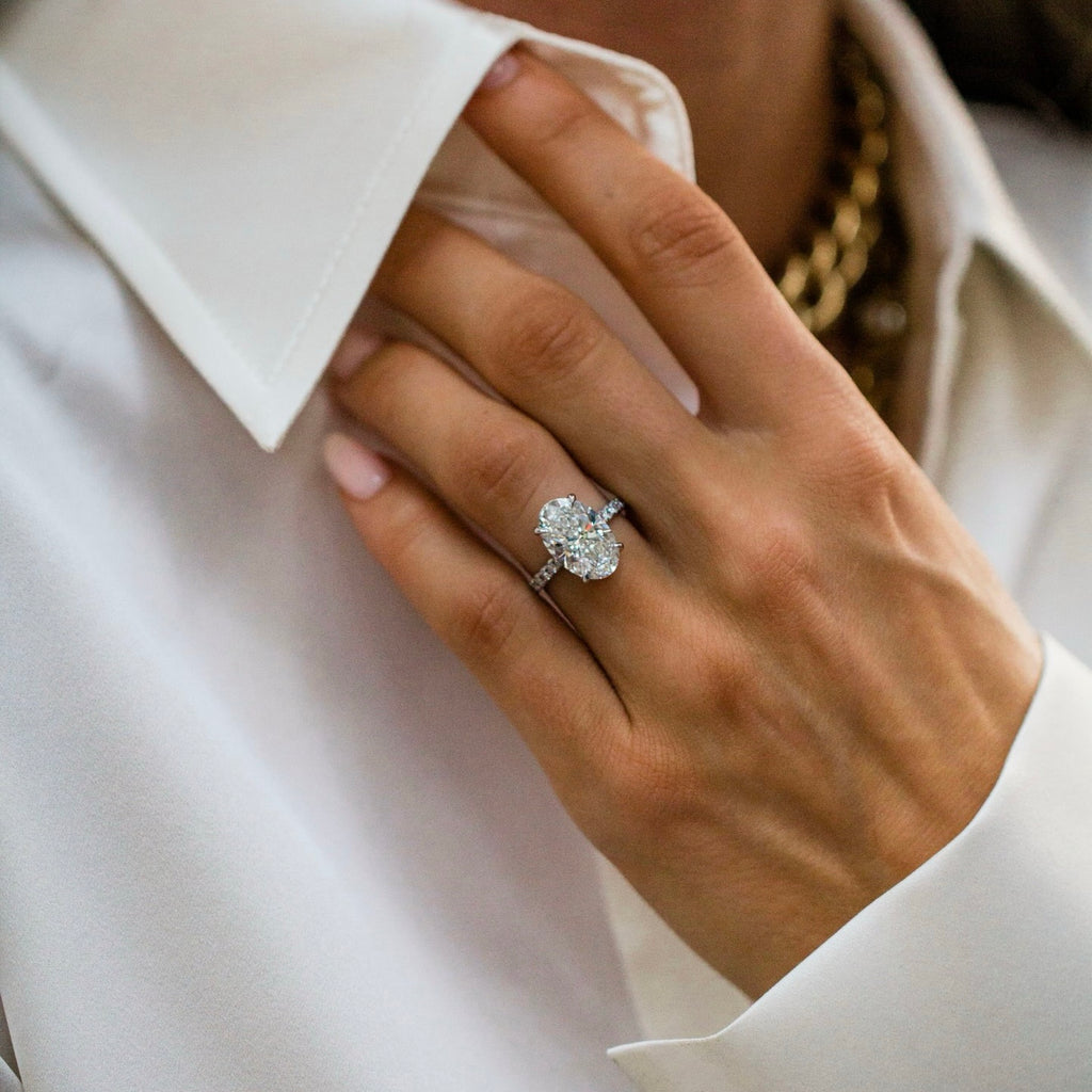 3.0-5.0 CT Oval Lab Grown Diamond Hidden Halo Engagement Ring