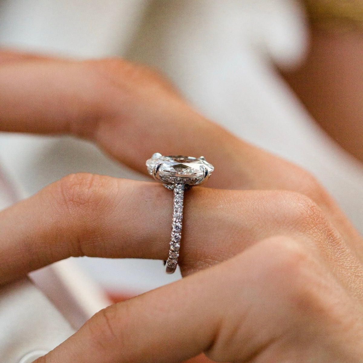 3.0-5.0 CT Oval Lab Grown Diamond Hidden Halo Engagement Ring
