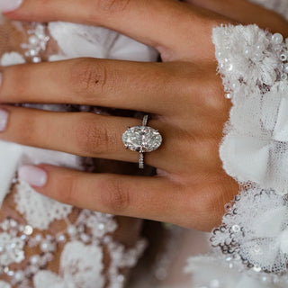 3.0-5.0 CT Oval Shaped Lab Grown Diamond Pave Engagement Ring