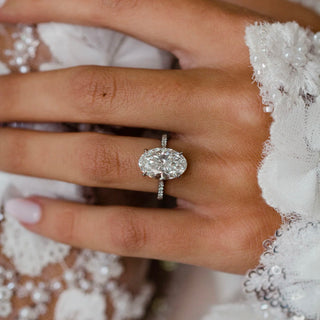 3.0-5.0 CT Oval Shaped Lab Grown Diamond Pave Engagement Ring