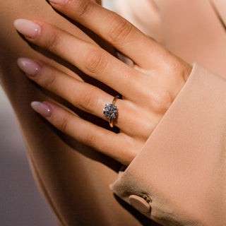 1.0-3.0 CT Round Shaped Lab Grown Diamond Hidden Halo Engagement Ring