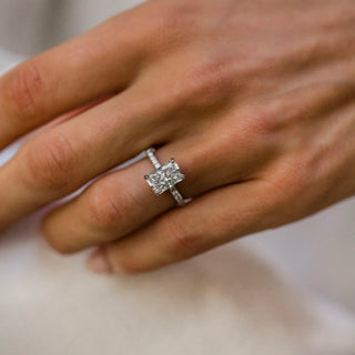 1.50-3.50 CT Radiant Shaped Lab Grown Diamond Hidden Halo & Pave Engagement Ring