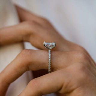 1.50-3.50 CT Radiant Shaped Lab Grown Diamond Hidden Halo & Pave Engagement Ring