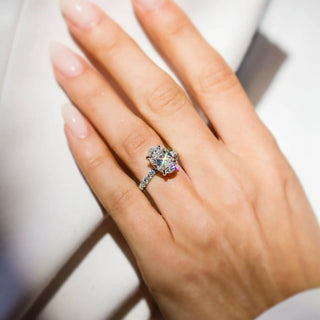 1.0-3.0 CT Oval Shaped Lab Grown Diamond Hidden Halo & Pave Engagement Ring
