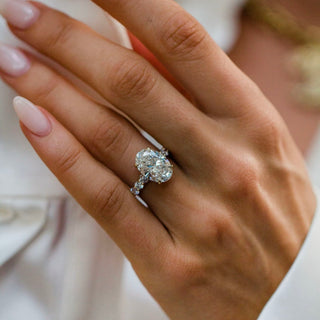 2.50-4.50 CT Oval Shaped Lab Grown Diamond Pave Engagement Ring