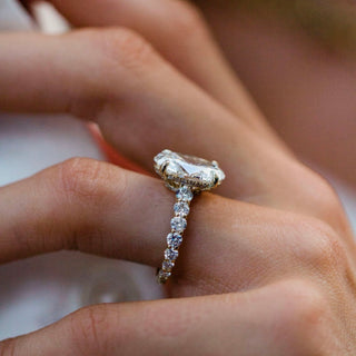 2.50-4.50 CT Oval Shaped Lab Grown Diamond Pave Engagement Ring