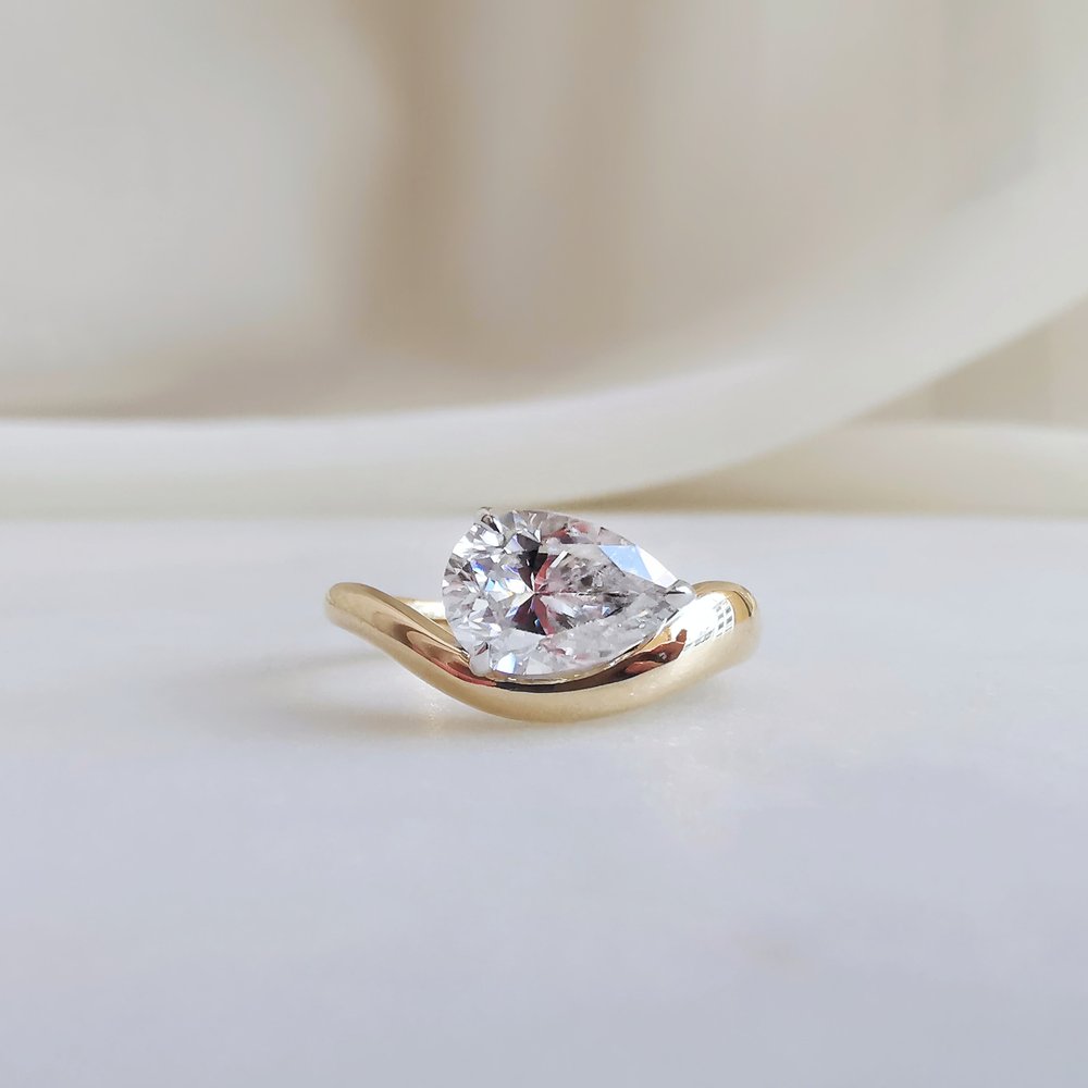 1.50 CT Pear Cut Unique Solitaire Style Moissanite Engagement Ring