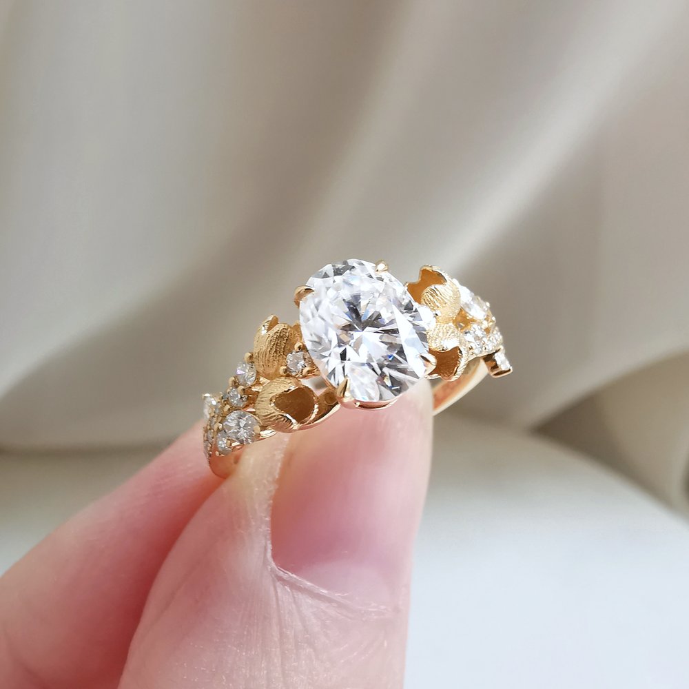 1.50 CT Oval Cut Vintage Style Moissanite Engagement Ring