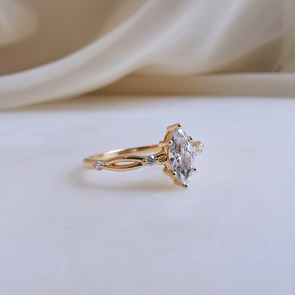 0.50 CT Marquise Cut Dainty Moissanite Engagement Ring