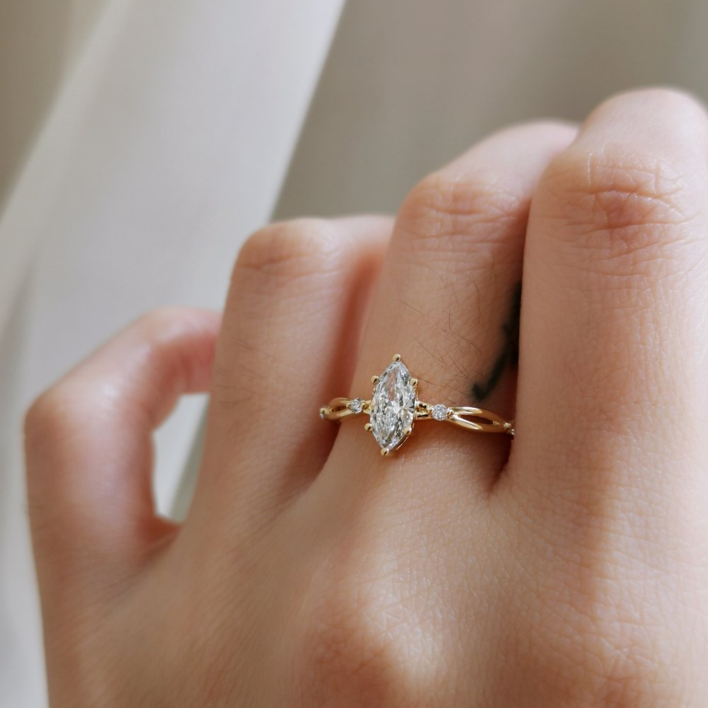 0.50 CT Marquise Cut Dainty Moissanite Engagement Ring