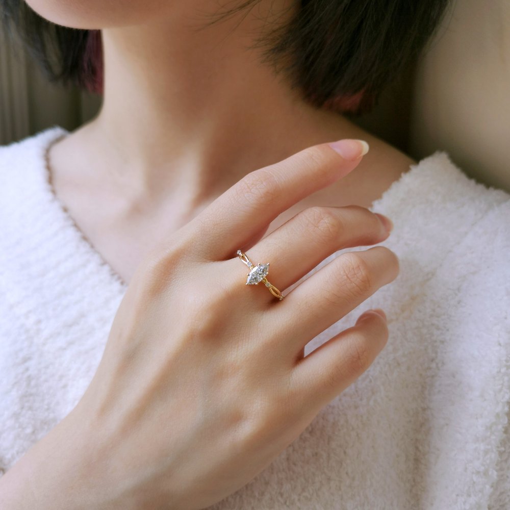 0.50 CT Marquise Cut Dainty Moissanite Engagement Ring