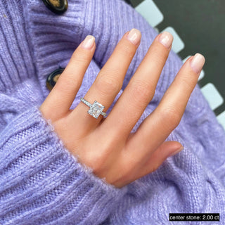 2 ct Radiant F- VS1 Diamond Pave Moissanite Engagement Ring