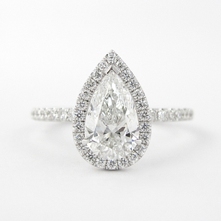 1.5 CT Pear Cut Halo Style Moissanite Engagement Ring - violetjewels