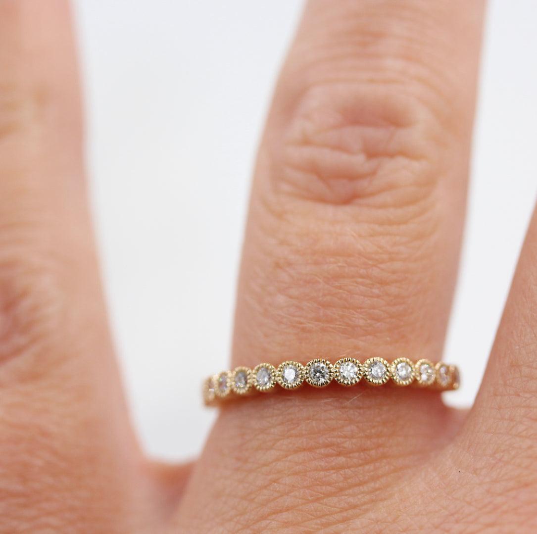 0.22 TCW Round Milgrain Half Eternity Moissanite Wedding Band - violetjewels